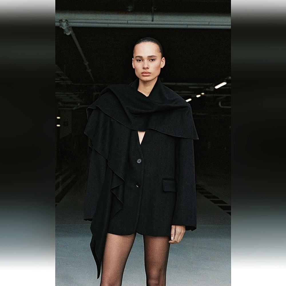 Zara Black Draped Blazer Jacket